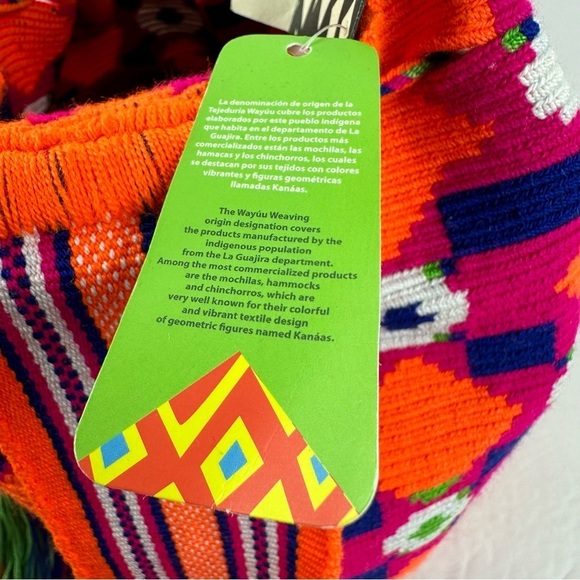 Wayuu Mochila Colombian Handbag Bucket Style Gaza Palete Bright Orange Brand New - Picture 5 of 16